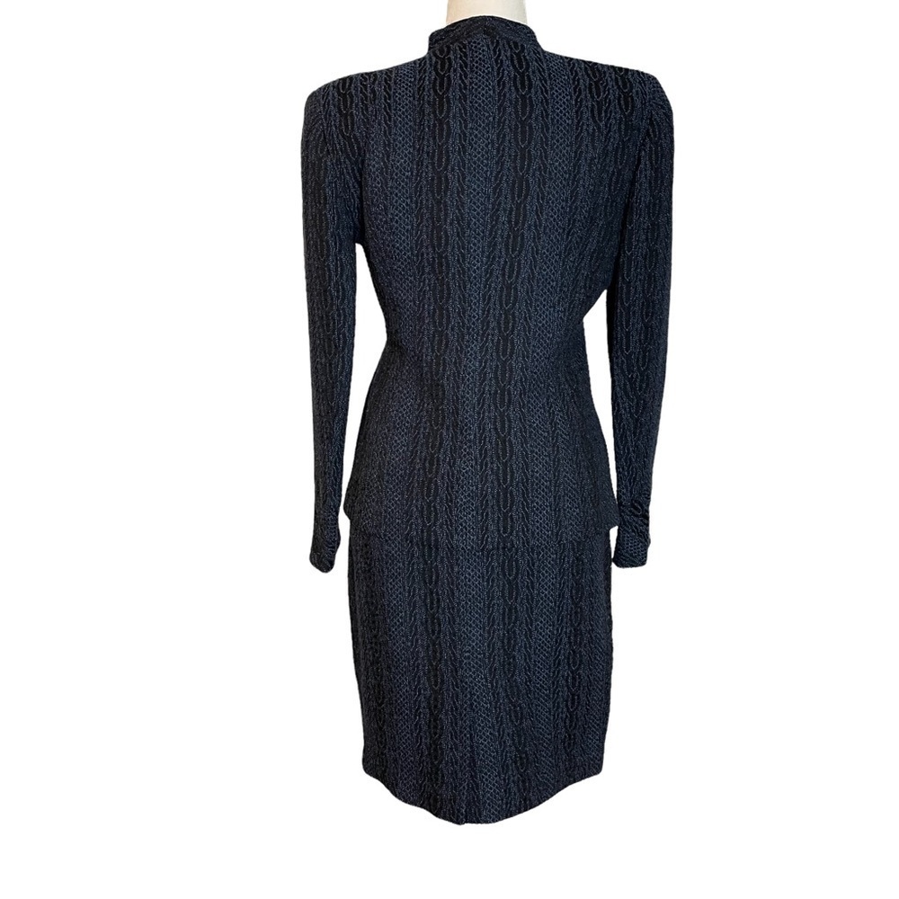 Vintage Doncaster Blue and Black Raised Pattern Blazer and Skirt Set Sz.4P - Picture 6 of 16